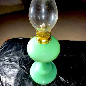 Vintage English Jadite lamp With Original Chimney